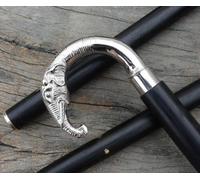 Bastón de Madera Negro con Mango de Elefante Hecho a Mano de latón con Acabado de níquel, Unisex (Plata, Estándar)