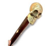 Bastón de madera real con mango de calavera de latón, 3 pliegues, estilo náutico vintage
