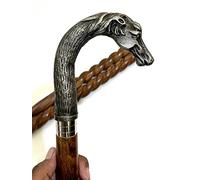 Bastón de madera vintage con mango de cabeza de caballo de latón, hecho a mano, el mejor regalo