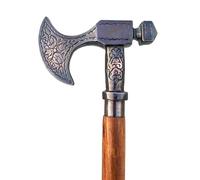 Bastón decorativo de hacha vikinga, bastón de madera tallada con mango antiguo, bastón plegable de madera roja para hombres y mujeres.