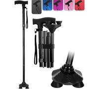 Bastón plegable ajustable de 3 pies para mujer, bastón de pie, para hombres, señoras, ancianos (bastón negro)