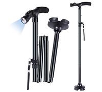 Bastón Plegable con luz LED, Ohuhu Bastones para Mayores Hombr Ajustable en Altura Ligero Palo Plegable Bastón no Deslizamiento con mango en T y base pivotante, Unisex Adulto