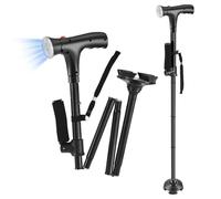 Bastón plegable con luz para antebrazos, ayuda para personas mayores, altura ajustable con sirena, suelo antideslizante, bastón para caminar para hombre y mujer, para montañismo, senderismo