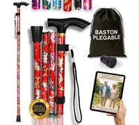 Bastón Plegable de Aluminio | Bastones para Mayores Ajustables en Altura | Ultraligero y Extensible | Taco Antideslizante para Evitar Caídas | Ideal Viajes y Caminar con Seguridad