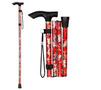 Bastón Plegable para Personas Mayores - Senderismo, Altura Ajustable, Mango en T para Hombres y Mujeres (Negro, Flor Roja)