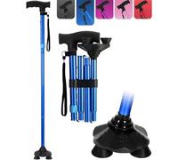 Bastón plegable y ajustable de 3 pies para mujer, bastón de pie, para hombres, señoras, ancianos (bastón azul)