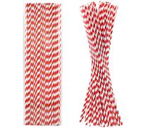 Bastoncillos de papel extra largos de 46 cm para bebidas grandes, bricolaje - manualidades, bastoncillos de algodón de azúcar - tiras rojas/blancas, 100 unidades - 100% biodegradables