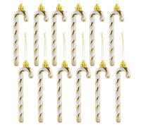 Bastones de Caramelo Adorno Navidad,12 Candy Cane Adorno Plástica,Bastón de Caramelo con Brillo,13 cm Decoraciones para árboles de Navidad,Oro y Blanco