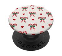 Bastones De Caramelo Y Corazones Patrón Rojo Y Verde Arcos De Navidad PopSockets PopGrip Adhesivo