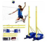 Bastones de voleibol resistentes con altura ajustable y red para uso en exteriores e interiores, fácil instalación, incluye ruedas