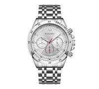 BASUMIU Relojes cronógrafos de acero inoxidable para hombre, relojes analógicos de cuarzo para hombre con fecha, relojes de pulsera para hombre de negocios, regalo elegante para hombres, E-Plata