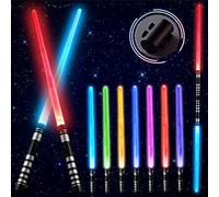 BASUNLOY Sable iluminado para niños, paquete de 2, espada de doble luz 2 en 1 con sonido FX, juego de espadas de luz expandible para guerreros de guerreros de Galaxy Wars, regalos de fiesta de