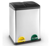 Basura BAKAJI con Colección Separada en Acero Inoxidable y Plástico con Compartimentos, de Basura Extraíble con de Pedal para Hogar, Cocina y Exterior (30 Litros)