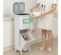 BAKAJI Cubo de basura de cocina ahorra espacio, capacidad 38 litros, doble cubo para separación de basura, basura, recogida selectiva, cajón abatible, 42 x 27,5 x 74,5 cm (38 litros doble)
