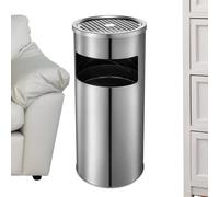 Basurero de acero inoxidable con cenicero | Contenedor de residuos de negocios con tapa para exteriores, interior, patio, jardín, patio, patio, patio, comercial, hotel