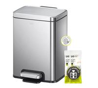 Basurero rectangular EKO Madison de 6 l/1,6 galones con tapa y cesta interior extra ble, de acero inoxidable cepillado.