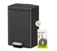 Basurero rectangular EKO Madison de acero inoxidable cepillado, 6 l/1,6 galones, con tapa y cesta interior extra ble, color negro mate.