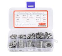 BASVII 684 piezas Arandelas Metalicas, Arandela Planas Acero Inoxidable 304, Arandela Plana Impermeable en 9 Tamaños M2 M2.5 M3 M4 M5 M6 M8 M10 M12 para Mantenimiento Pernos Tornillo Fijo Industrial