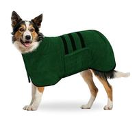 BASVII Albornoz para Perro de compañía, Gran Perro, Albornoz Gris, Albornoz para Perro con Velcro de tamaño Mediano, Albornoz para Perros pequeños, Accesorio de higiene para Mascotas (L-Verde)