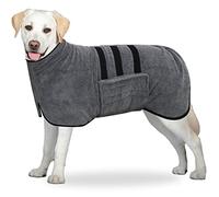 BASVII Albornoz para Perro de compañía, Gran Perro, Albornoz Gris, Albornoz para Perro con Velcro de tamaño Mediano, Albornoz para Perros pequeños, Accesorio de higiene para Mascotas (Gris, XL)