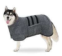 BASVII Albornoz para Perro de compañía, Gran Perro, Albornoz Gris, Albornoz para Perro con Velcro de tamaño Mediano, Albornoz para Perros pequeños, Accesorio de higiene para Mascotas (Gris, XXL)