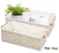 BASVII Juego de 2 Cestas Almacenaje Baño Tejidas, Estilo Bohemio, Cestos Almacenaje Hecha a Mano, Se Puede Utilizar Como Cesta de Almacenamiento Para Bebés, Cajas Almacenaje Decorativas (Blanco)