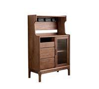 BASXDRFXZ Gabinete para Platos Aparador de Nogal Negro, aparador Almacenamiento Simple, gabinete Vino Pared for Restaurante, Puerta Vidrio, Buffet(S:80 * 42 * 130cm)