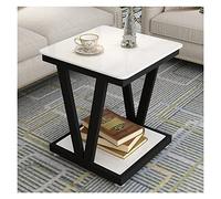 BASXDRFXZ Mesas Auxiliares Mesa de Centro Vidrio Templado Cuadrada césped for Patio Trasero al Aire Libre con Marco Metal Muebles Mesa Almacenamiento(White+Black)