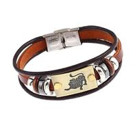 BASXDRFXZ Pulsera Trenzada Pulsera de cuero vaca 12 constelaciones pareja acero inoxidable simple(Leo)