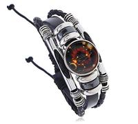 BASXDRFXZ Pulsera Trenzada Pulsera de cuero vaca 12 constelaciones, pareja estudiantes, pulsera luminosa doce(Leo)
