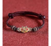 BASXDRFXZ Pulsera Trenzada Pulsera tejida a mano de buena suerte, arena francesa antigua, esmalte dorado, León, despertar, cuerda trenzada, roja(Coffee)