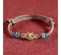 BASXDRFXZ Pulsera Trenzada Pulsera tejida a mano de buena suerte, arena francesa antigua, esmalte dorado, León, despertar, cuerda trenzada, roja(Camel)