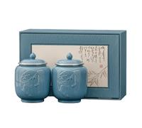 BASXDRFXZ Recipiente Hermético para té Recipiente de cerámica for almacenar té a Granel, Tarro Gran Capacidad, Sellado, con Relieve Retro, Caja Regalo Dos tarros(B)