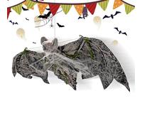 Bat Decor, Haunted Ornaments, Spooky Props, Realistic Large Bats with Spider Web Cotton, Halloween Outdoor Decorations for Garden Yard Tree Window Patio House
