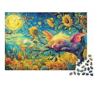 Bat Dormido Extra Thick Cardboard Arte de la Criatura Girasol Jigsaw Puzzle Adults Brain Training Travel Activity Gift for Senior Jigsaw Lovers Teen Fans Age 12 18 52x38cm/1000pcs