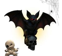 Bat Skull Wall Lamp, Gothic 3d Resin Sculpture with Led Light, 6.5x2.83x5.91 Inches Realistic Horror Design, Spooky Halloween Wall Decor for Studies, Bedroom, Living Room, Scary Ambiance Lighting
