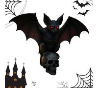 Bat Wall Lamp, Gothic LED Light Fixture, 3D Resin Bat Skull Sculpture, Spooky Halloween Decor, Horror Lighting Accent for Bedroom, Escape Room, Bar, Living Rooms, 6.5x2.83x5.91 inches