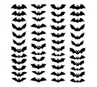 Bat Wall Stickers 48 Pieces Halloween Decor Indoor Outdoor Stickers | Luminous Eyes Black Bats Window Decals for Home Apartment Living Room Bedroom Study Nursery Porch Window