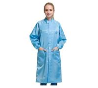 Bata antiestática ESD con cremallera, unisex, bata de laboratorio antiestática EPA uniforme para control estático y todas las áreas de sala limpia ESD, Azul, Large