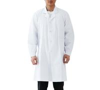 Bata Blanca Laboratorio Unisex Manga Larga Bata Médico Cuello con Solapa Lab Coat con Bolsillos y Botones Medico Talla Grande Algodón Batas Uniformes Sanitarios Escuela Trabajo Cospiay Hombre y Mujer