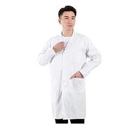 Bata Blanca Laboratorio Unisex Manga Larga Bata Médico Cuello con Solapa Lab Coat con Bolsillos y Botones Medico Talla Grande Algodón Batas Uniformes Sanitarios Escuela Trabajo Cospiay Hombre y Mujer