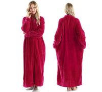 Bata cálida de forro polar para mujer, bata de baño larga acogedora y esponjosa, bata de noche de felpa para mujer, Sin capucha, rojo rosa, XL