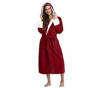 Bata de algodón para mujer, albornoz largo para mujer, con capucha y cinturón, bata de casa de felpa suave, bata de mañana de color sólido, bata de baño acogedora, bata ancha con bolsillos, rojo7, XXL