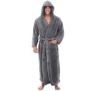 Bata de baño con capucha para hombre, bata larga de forro polar súper suave, abrigo de casa largo para invierno, bata de baño esponjosa, bata de baño mullida, ropa de dormir larga, gris, 4XL