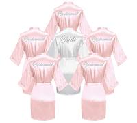 Bata de baño de 6 piezas para novia y dama de honor con diamantes de imitación, vestido tipo kimono, Conjunto de novia rosa, Talla única