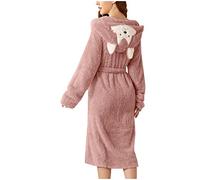 Bata de baño de franela con doble bolsillo para mujer, de terciopelo suave y cálido, de manga larga, rosa, XL