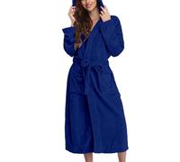 Bata de baño larga para mujer, bata de baño con capucha para mujer, cómoda ropa de descanso, color sólido, batas de baño largas de felpa súper suave para mujer, bata térmica de felpa con cinturón