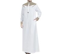 Bata de caftán de manga larga para hombre, musulmán Thobe Jubba, panel de contraste, cuello alto, ropa islámica con bolsillos, traje tradicional árabe abaya para oración de Eid Ramadán, caqui, XXL