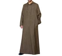Bata de caftán marroquí para hombre, con cuello en V bordado, a rayas, musulmán Thobe, ajuste holgado, ropa islámica tradicional, ideal para oración, Ramadán, festival Eid, bodas y ocasiones