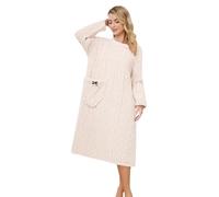 Bata de Casa Mujer - Bata de Baño Larga de Color Liso de Forro Polar Coral con Bolsillos Diseño de Punto Y Cuello Redondo para Máxima Comodidad Y Calidez En Casa (Beige XL)